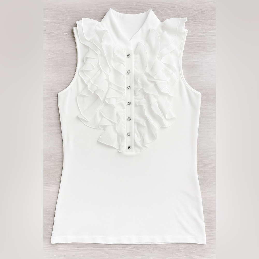 August Silk Sleeveless Ruffle Front Blouse White – Size S